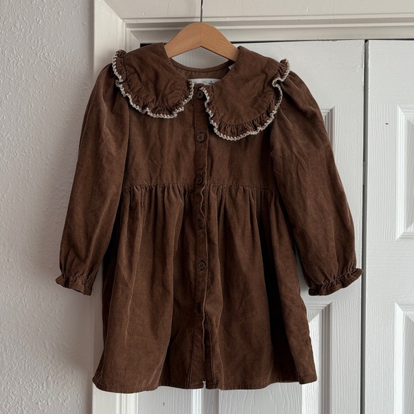 Zara Other - Zara Girls Brown Corduroy Ruffle Collar Dress
